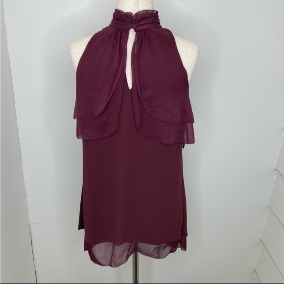 WHBM Maroon/Burgundy Sleeveless Ruffle Top Sz 4 - Picture 2 of 11